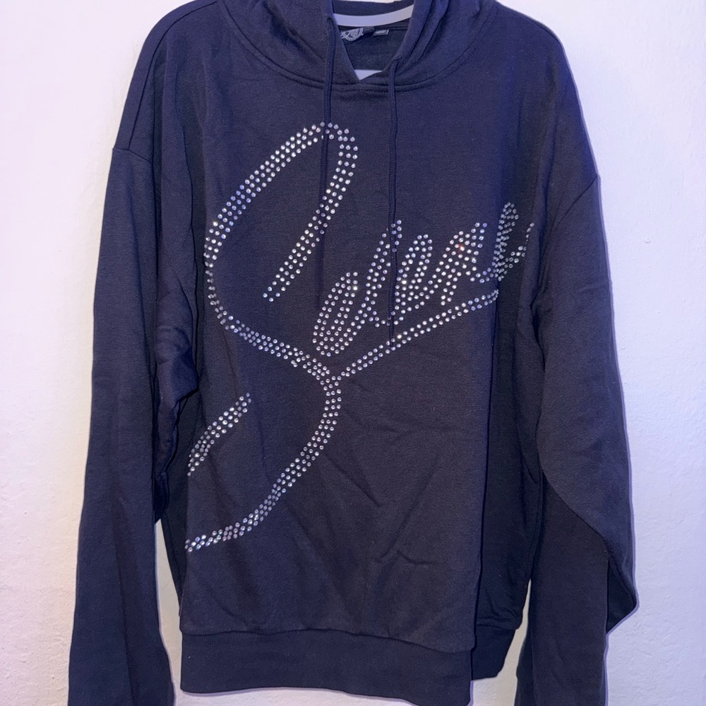 Women's Black Rhinestone Embellished Hoodie